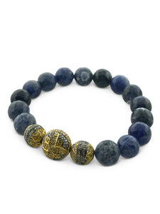 Sodalite Faceted 10 mm with Three Pave Diamond Mixed Metal Beads