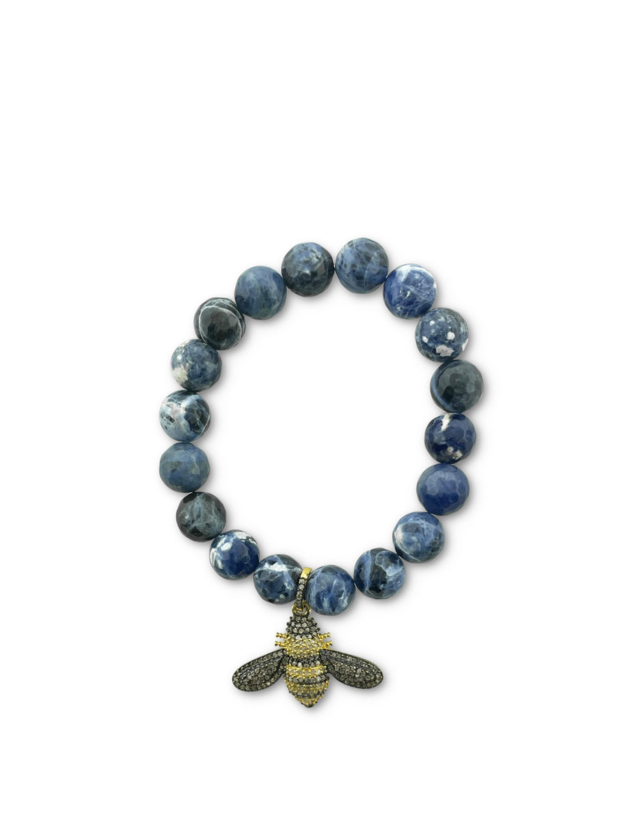 Sodalite 10 mm with Pave Diamond Mixed Metal Bee