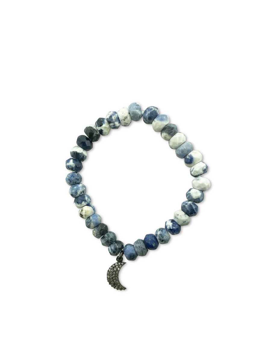 Sodalite 6mm Rondelles with Pave Diamond Moon