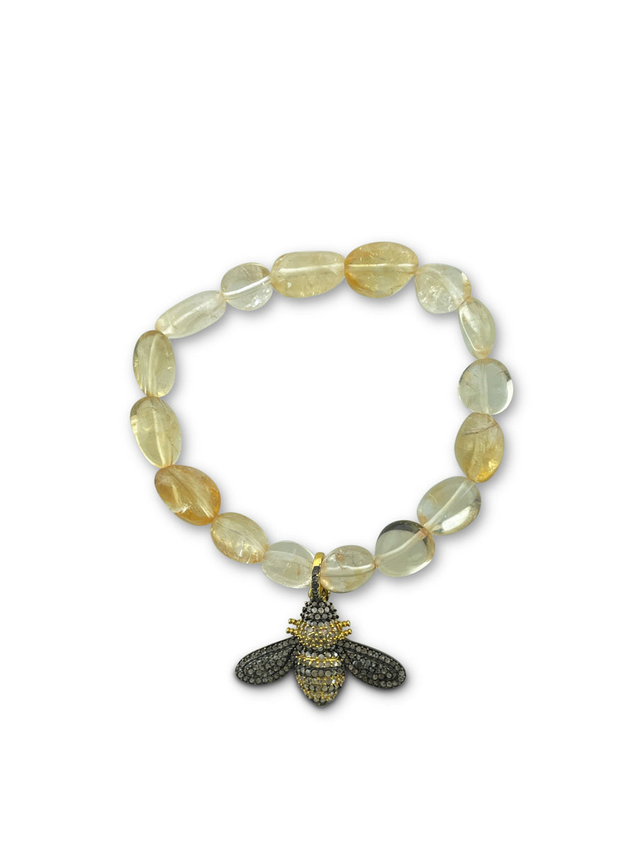Citrine Beads with Pave Diamond Mixed Metal Bee
