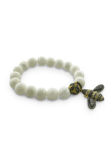 Mother of Pearl 10mm beads with Pave Diamond Mixed Metal Bead and Bee