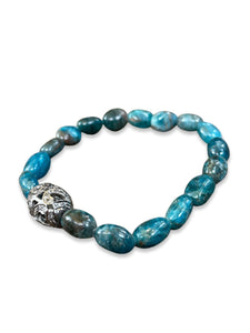 Apatite oval Beads with Pave Diamond Sterling Silver Bead
