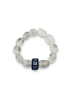 Clear Crystal Quartz with Aquamarine and Pave Diamond Bead