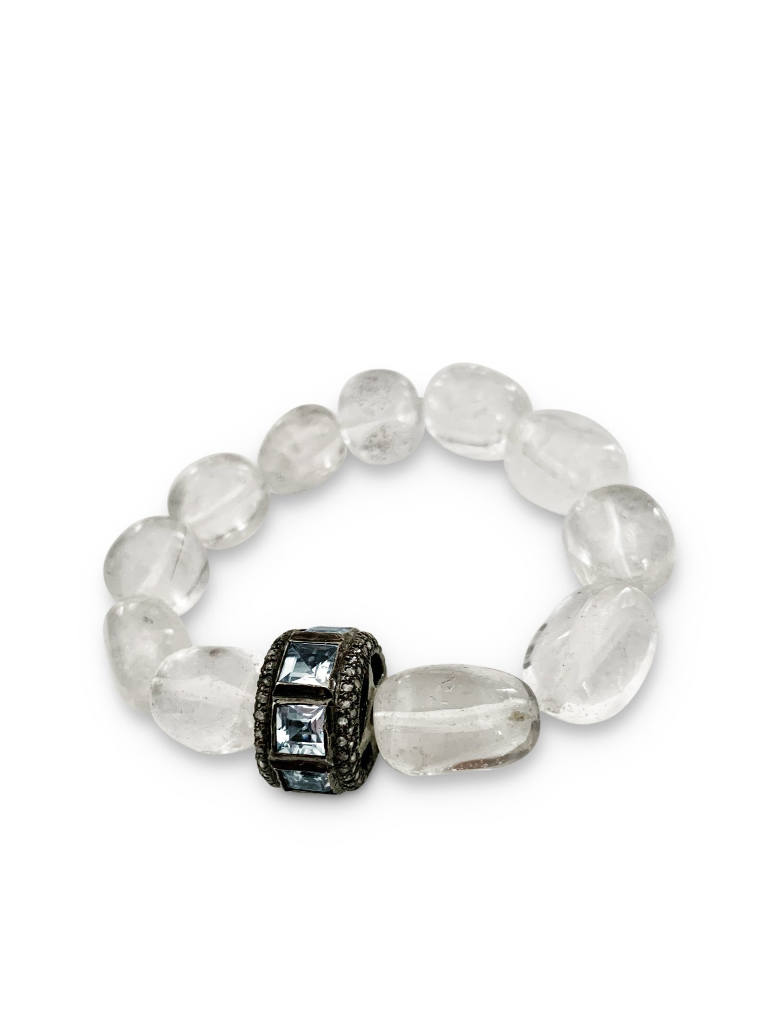 Clear Crystal Quartz with Aquamarine and Pave Diamond Bead