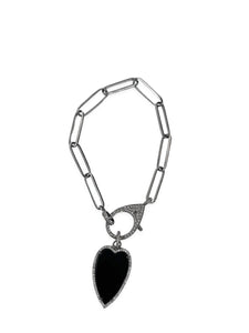 Sterling Silver Link Bracelet with Pave Diamond Clasp