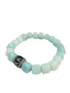 Amazonite Cubes with Sapphire and Pave Diamond Bead