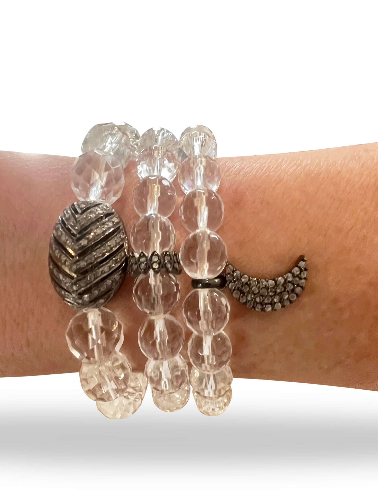 Clear Crystal Quartz with Pave Diamond Bead