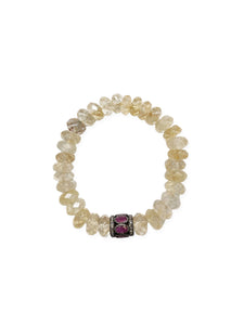Faceted Citrine with pave Diamond and Ruby Bead