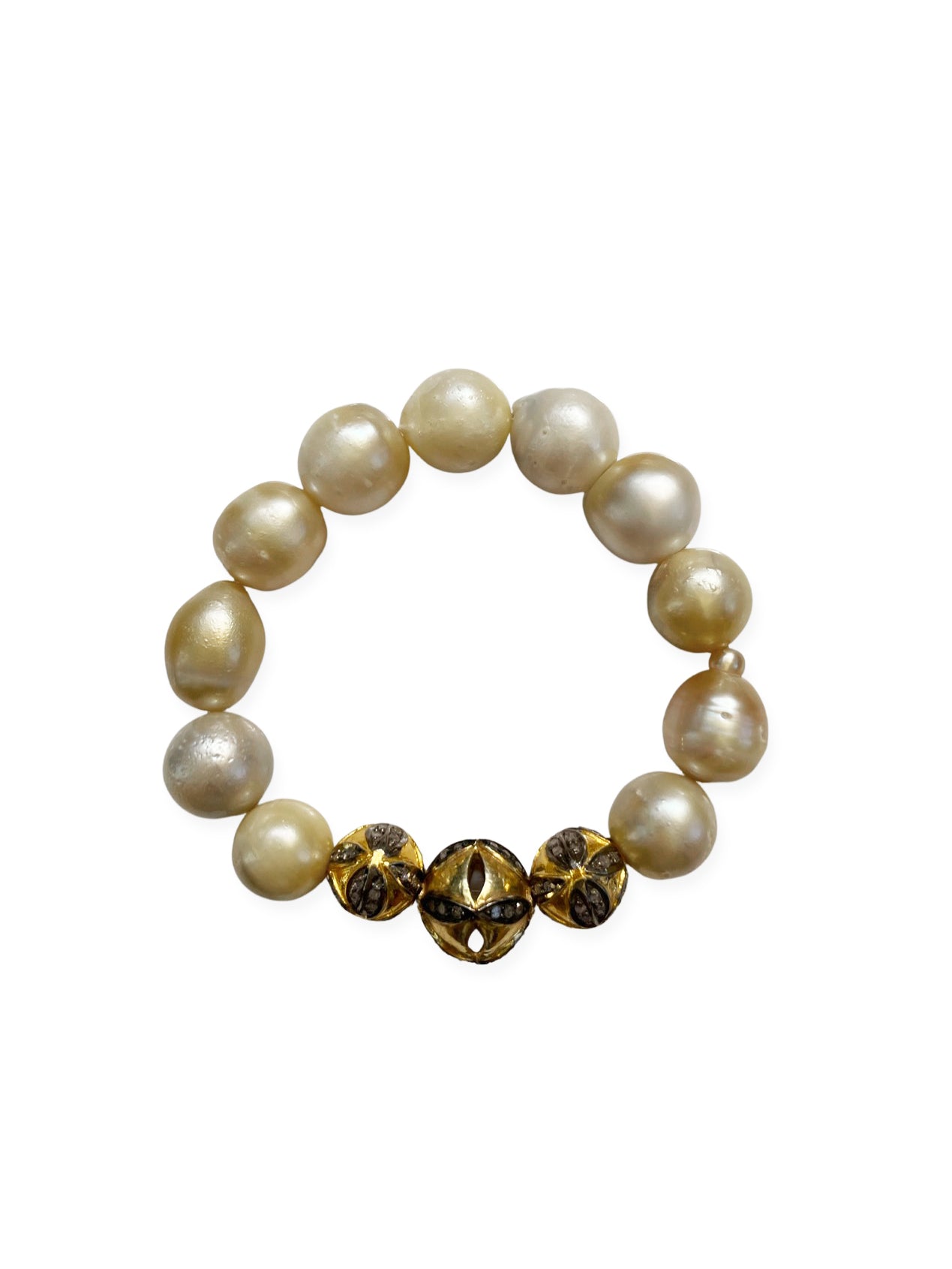 Golden South Sea Pearls with Three Pave Diamond Mixed Metal Beads