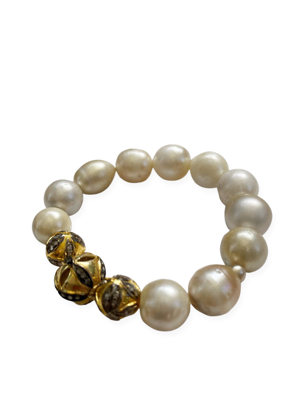 Golden South Sea Pearls with Three Pave Diamond Mixed Metal Beads