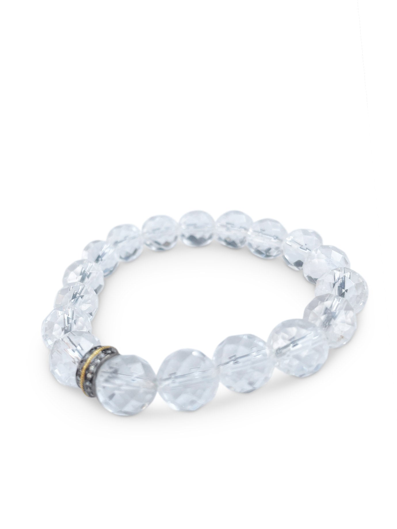 Faceted Clear Crystal Quartz with Pave Diamond Mixed Metal Bead