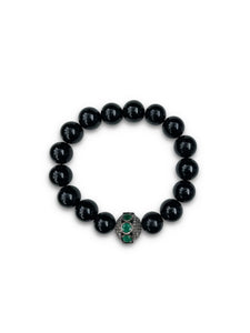 Black Tourmaline with Emerald and Pave Diamond Bead