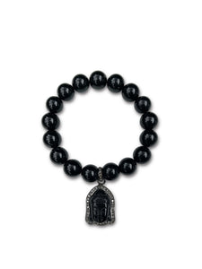 Black Tourmaline with Onyx Buddha set in Pave Diamonds