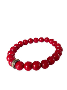 Coral with Pave Diamond Mixed Metal Bead