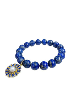 Lapis with Pave Diamond and Pearl Enamel Flower