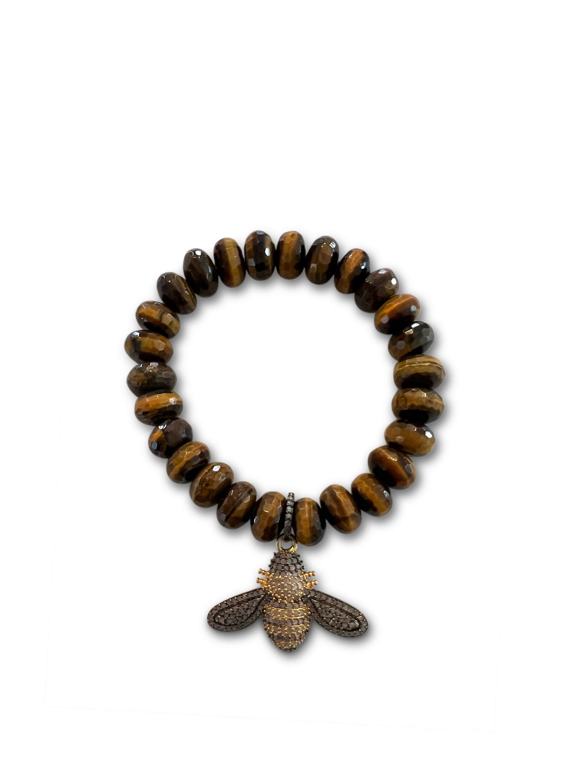 Tigers Eye Rondelles with Pave Diamond Mixed Metal Bead