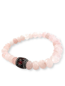 Rose Quartz Rondelles with Pave diamond and Tourmaline Bead