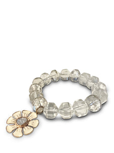 Faceted Citrine with Polki Diamond Enamel Flower Charm