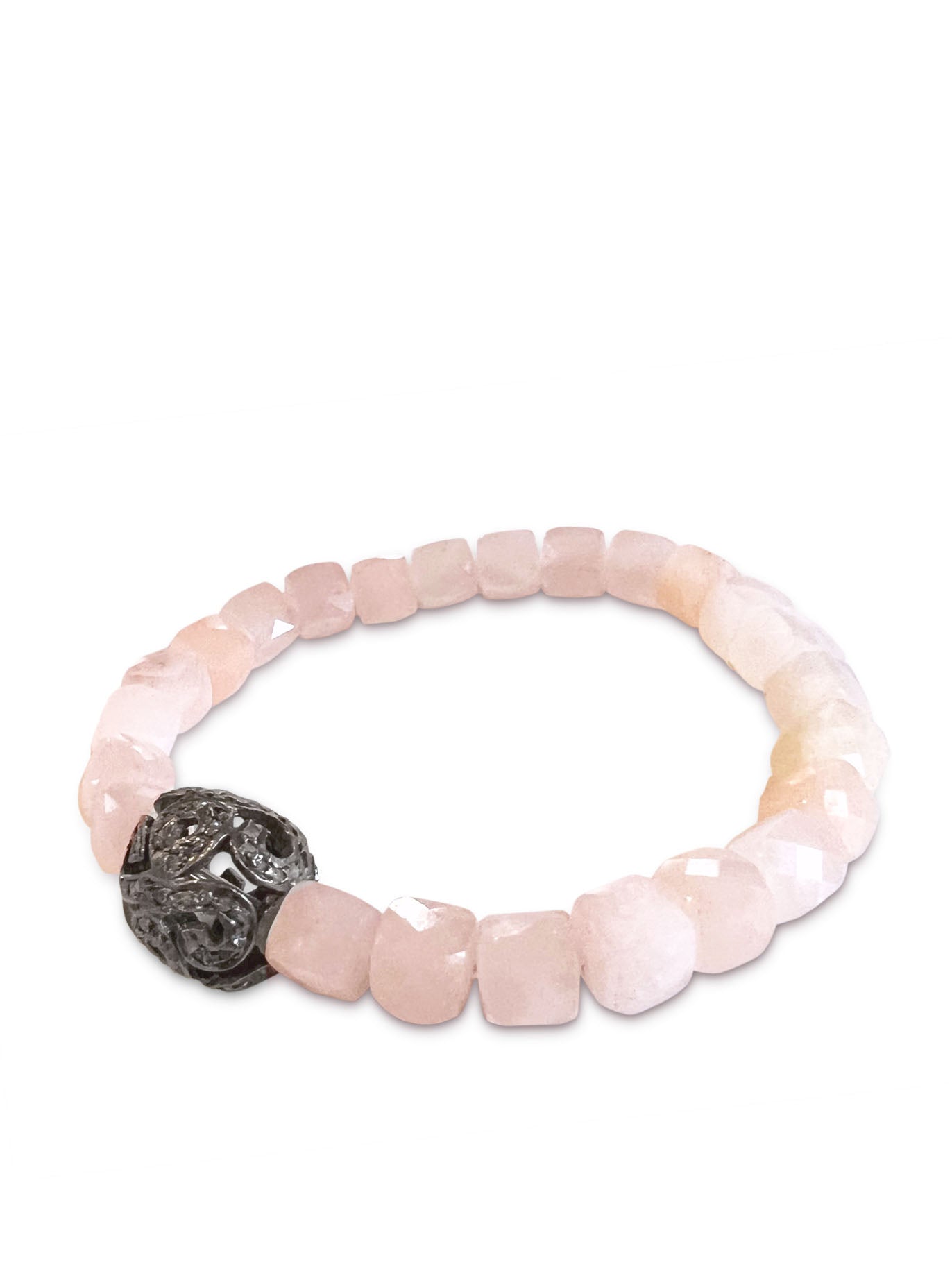 Peach Aventurine 8mm Cubes with Pave Diamond bead