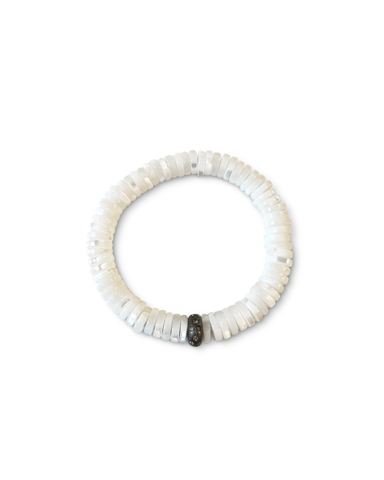Mother of Pearl Heishi Beads with Pave Diamond Rondelle set in Sterling Silver