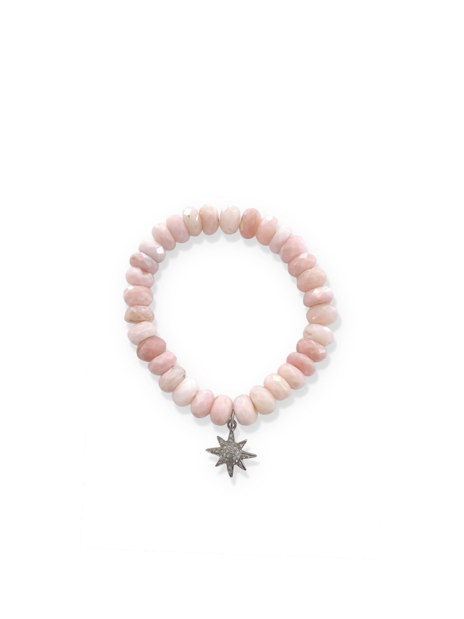 Pink Opal Rondelles with Pave Diamond Starburst in Sterling Silver