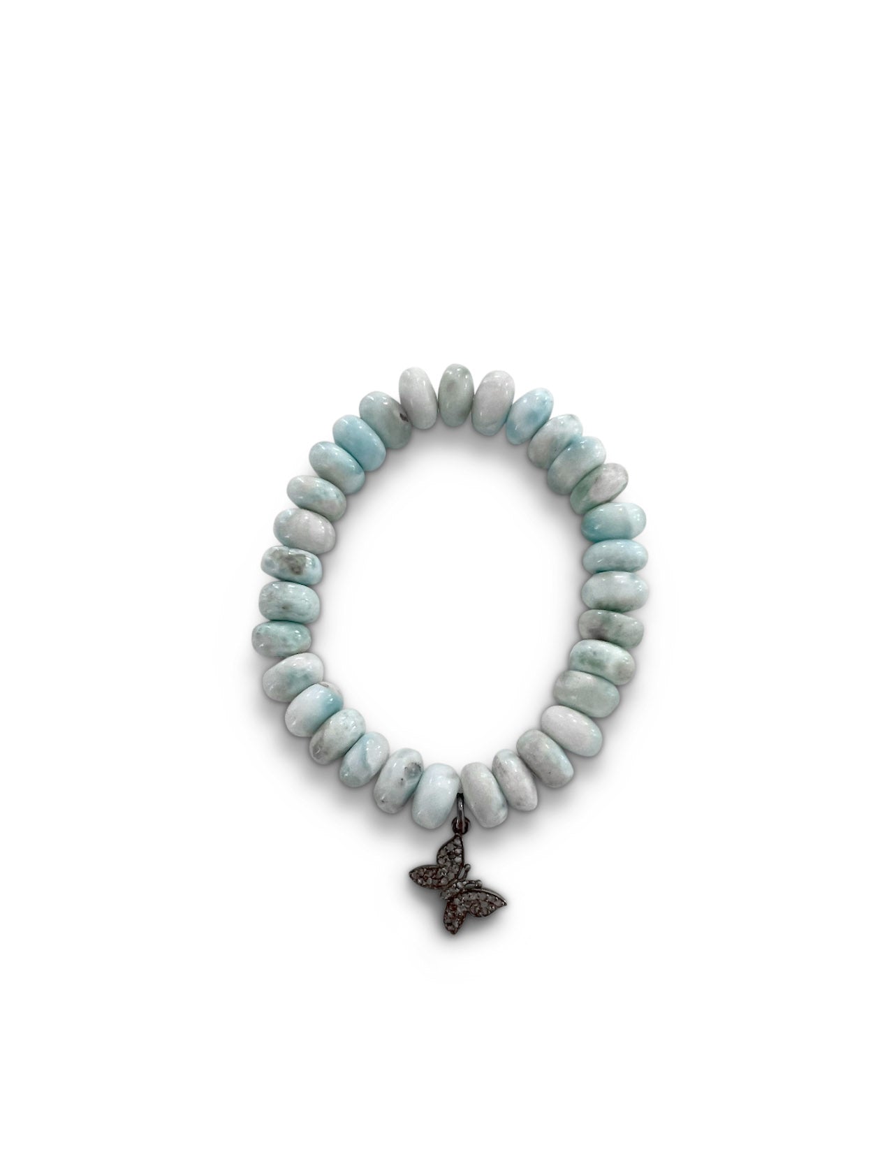 Larimar Rondelles with Pave Diamond Butterfly