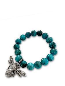 Apatite 10mm with Pave Diamond Sterling Silver Bee