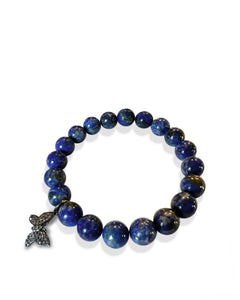 Lapis 8mm with Pave Diamond Butterfly