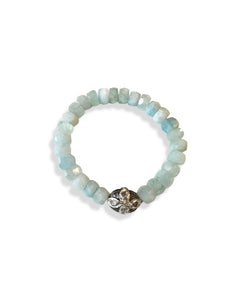 Aquamarine Faceted Rondelles with Polki and pave Diamond Bead