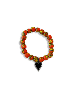 Krobo Beads from Ghana with Pave Diamond Black Enamel Heart