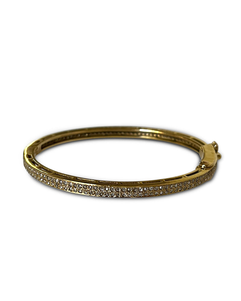 Pave Diamond Double Row Bangle in 22kt Gold layered Brass