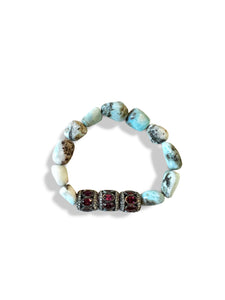 Larimar Nuggets with Three Pave Diamond and Tourmaline Beads