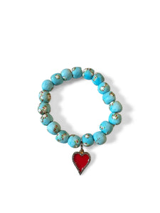 Krobo Beads with Pave Diamond Enamel Heart
