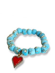Krobo Beads with Pave Diamond Enamel Heart