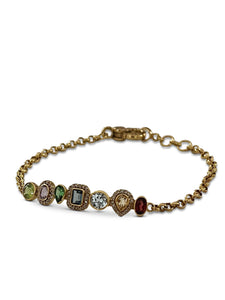 Multi Gemstone with Pave Diamonds Brass Chain Bracelet