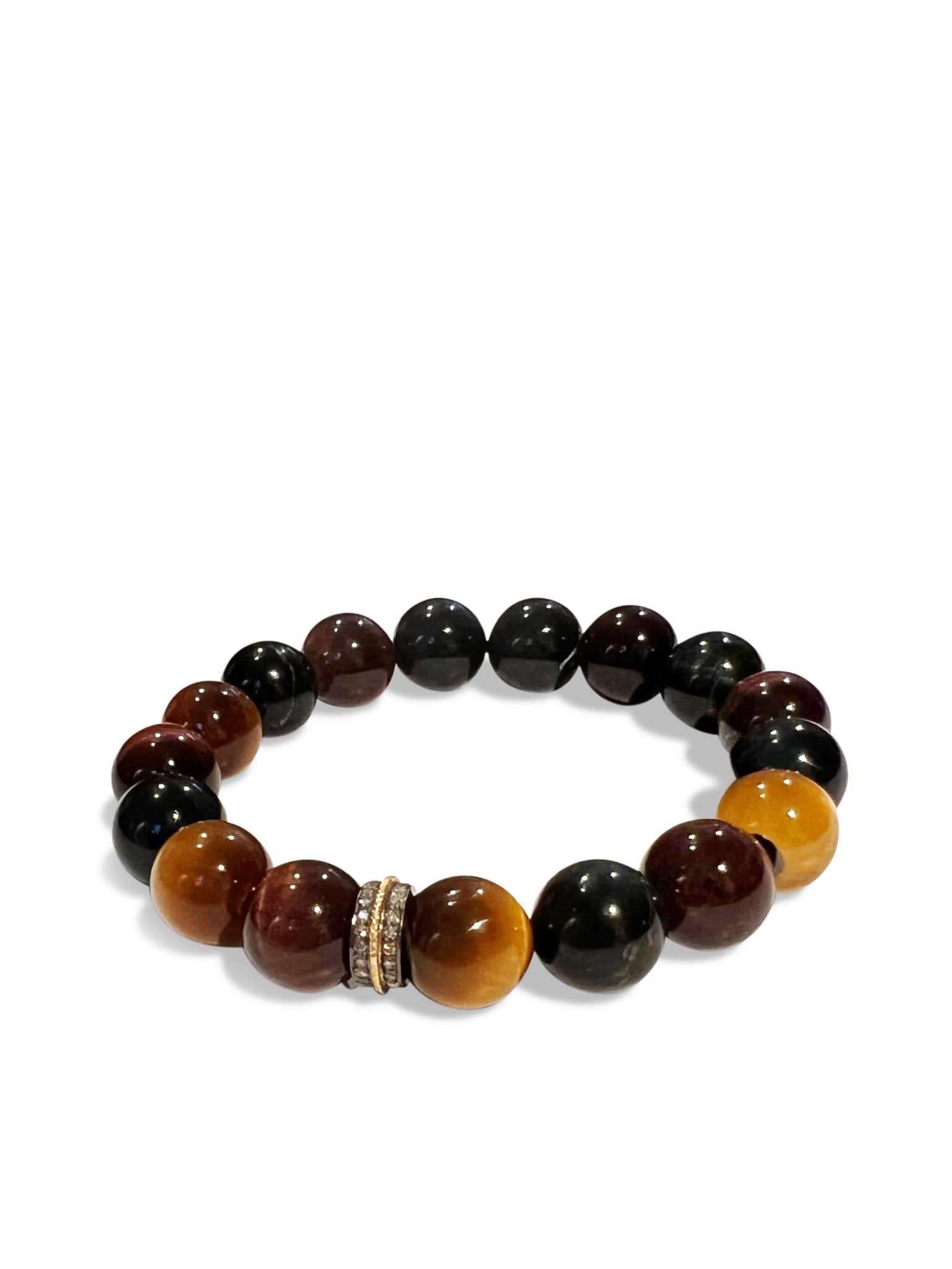 Tigers Eye with Mixed Metal Pave Diamond Rondelle