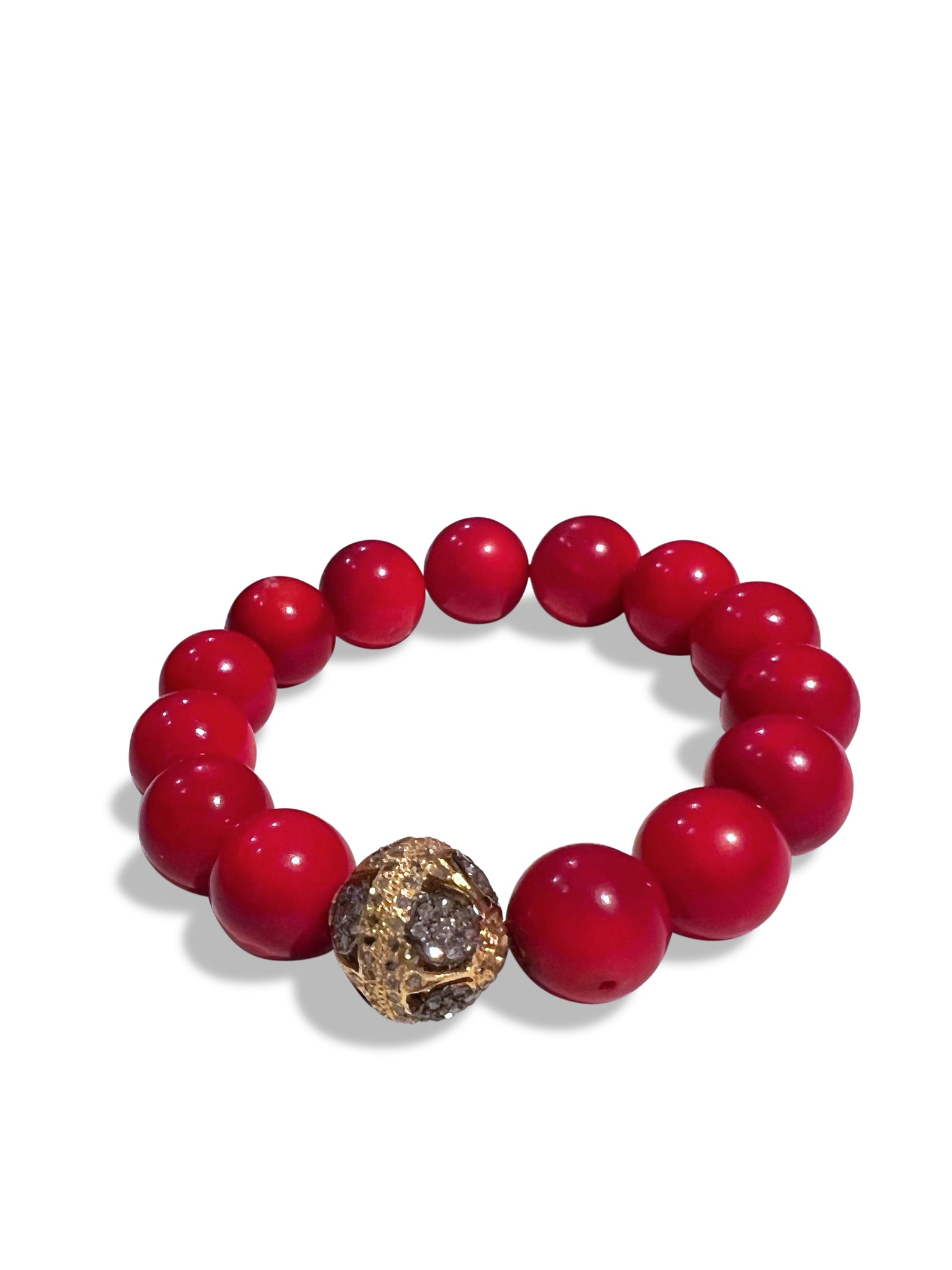 Coral 12mm with Pave Diamond Mixed Metal Bead