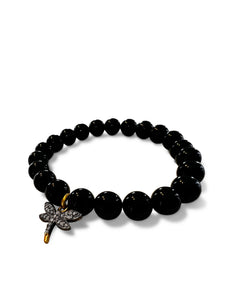 Black Tourmaline 8mm with Pave Diamond Mixed Metal Dragonfly
