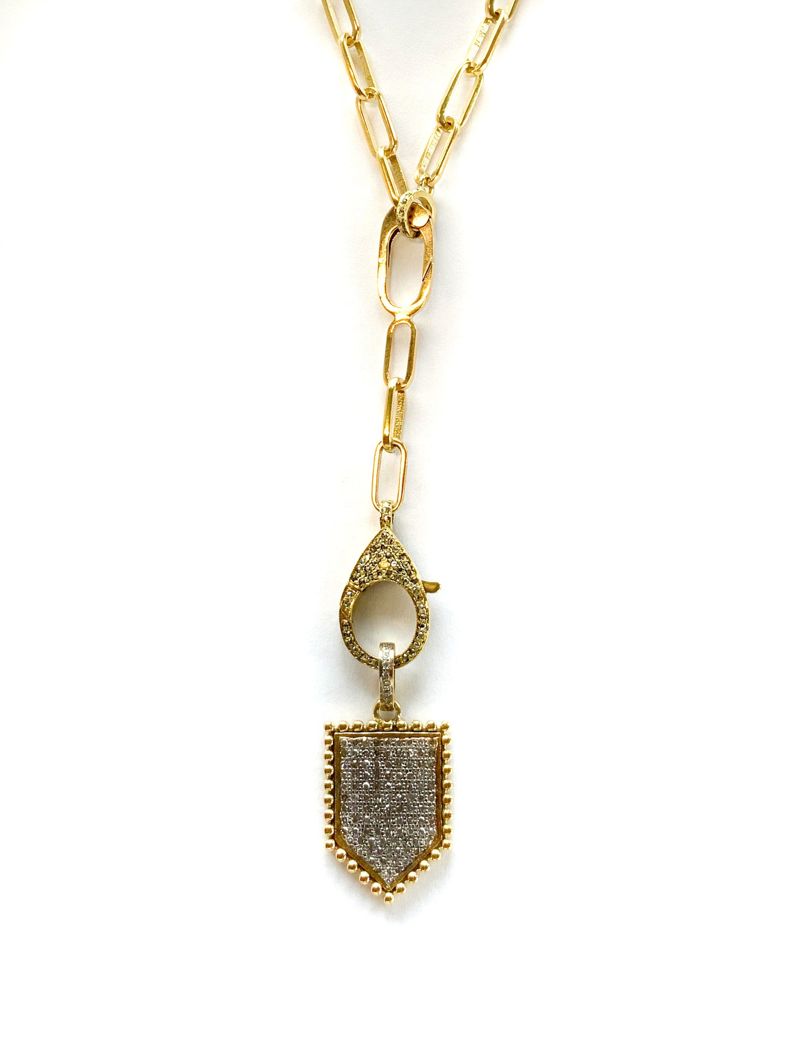 Brass Hidden Double Clip Chain with Pave Diamond Clip and Bale