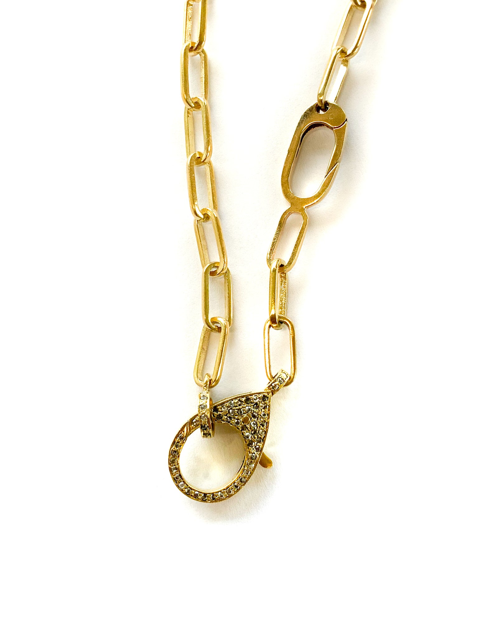 Brass Hidden Double Clip Chain with Pave Diamond Clip and Bale
