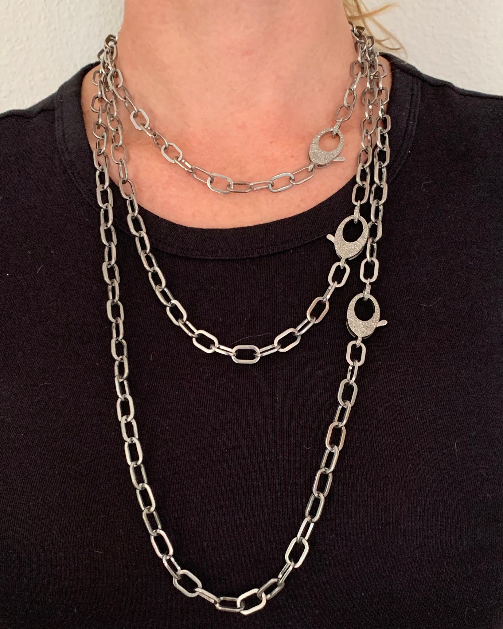 Sterling Silver Paperclip Chain with Pave Diamond Clip and Bale