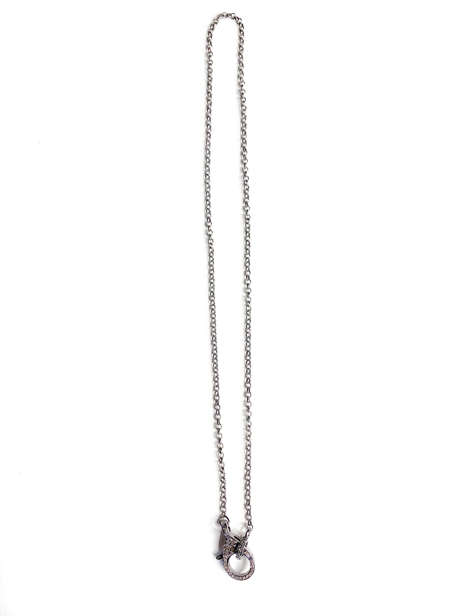 Skinny Sterling Silver Chain with Pave Diamond Clasp