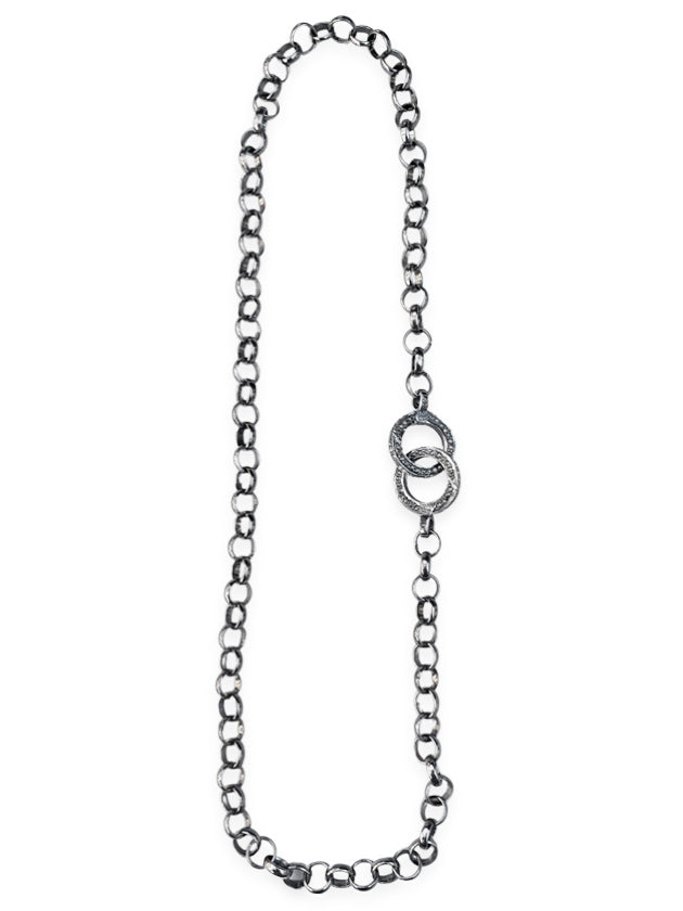 Small Link Sterling Silver Pave Diamond Double Circle Chain
