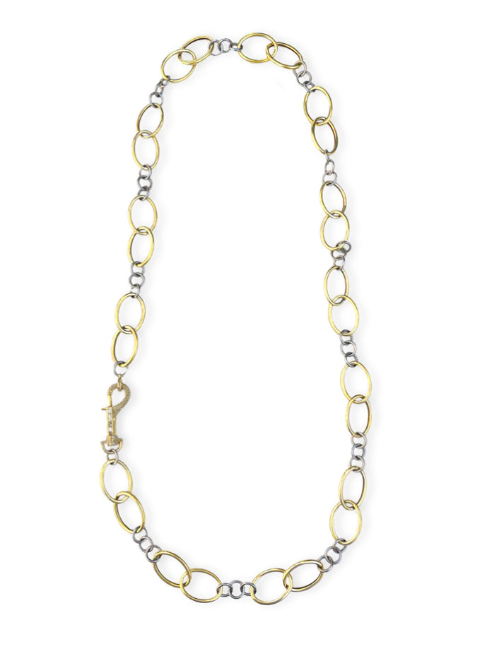 Pave Diamond Clasp Mixed Metal Mixed Link Chain