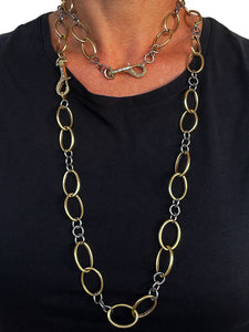 Pave Diamond Clasp Mixed Metal Mixed Link Chain