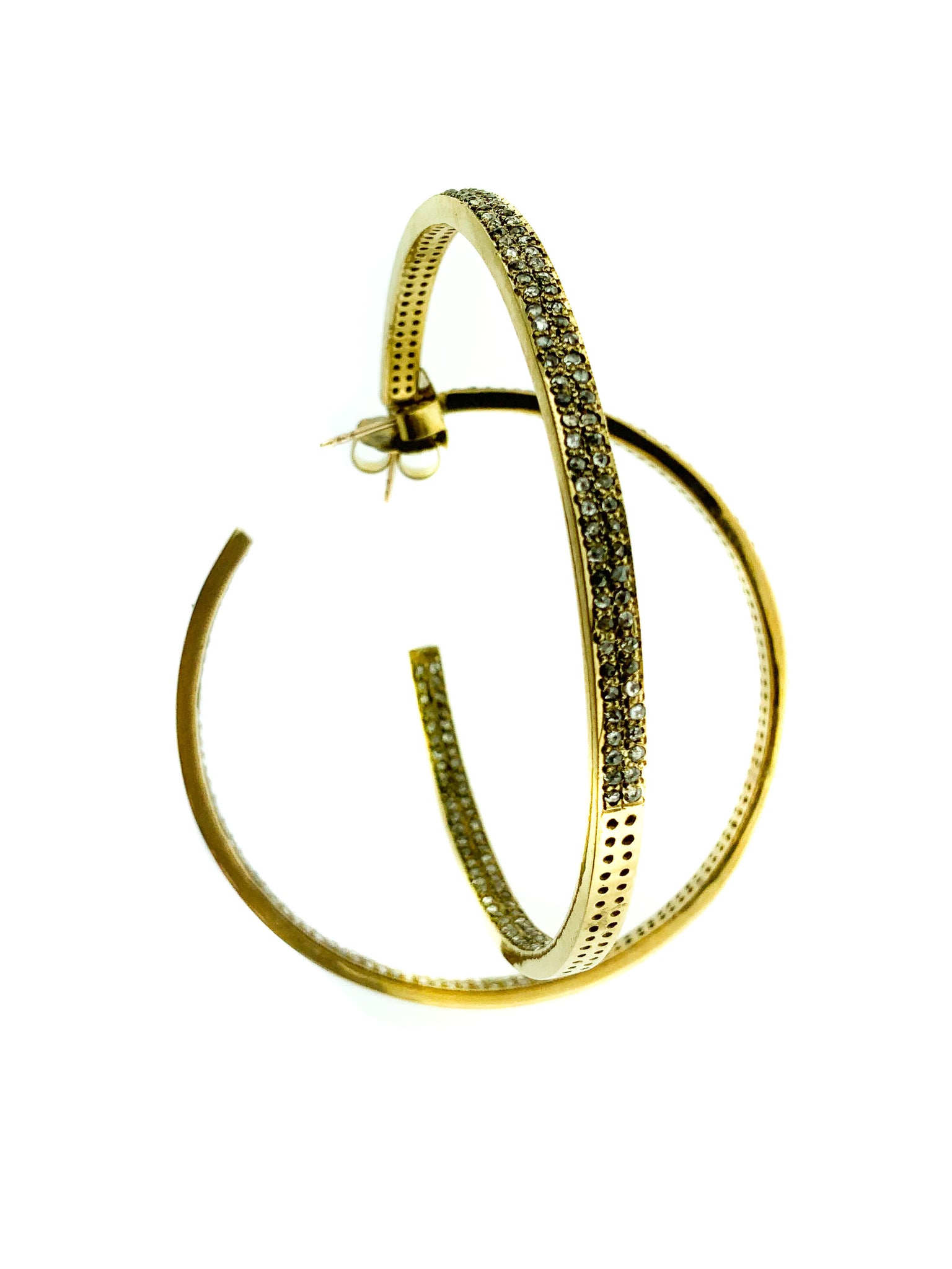 Pave Diamond Brass Double Row Hoops - Large