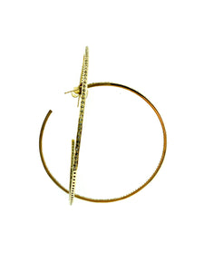 Pave Diamond Brass Single Row Hoops - Large