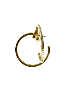 Pave Diamond Brass Single Row Hoop - Small