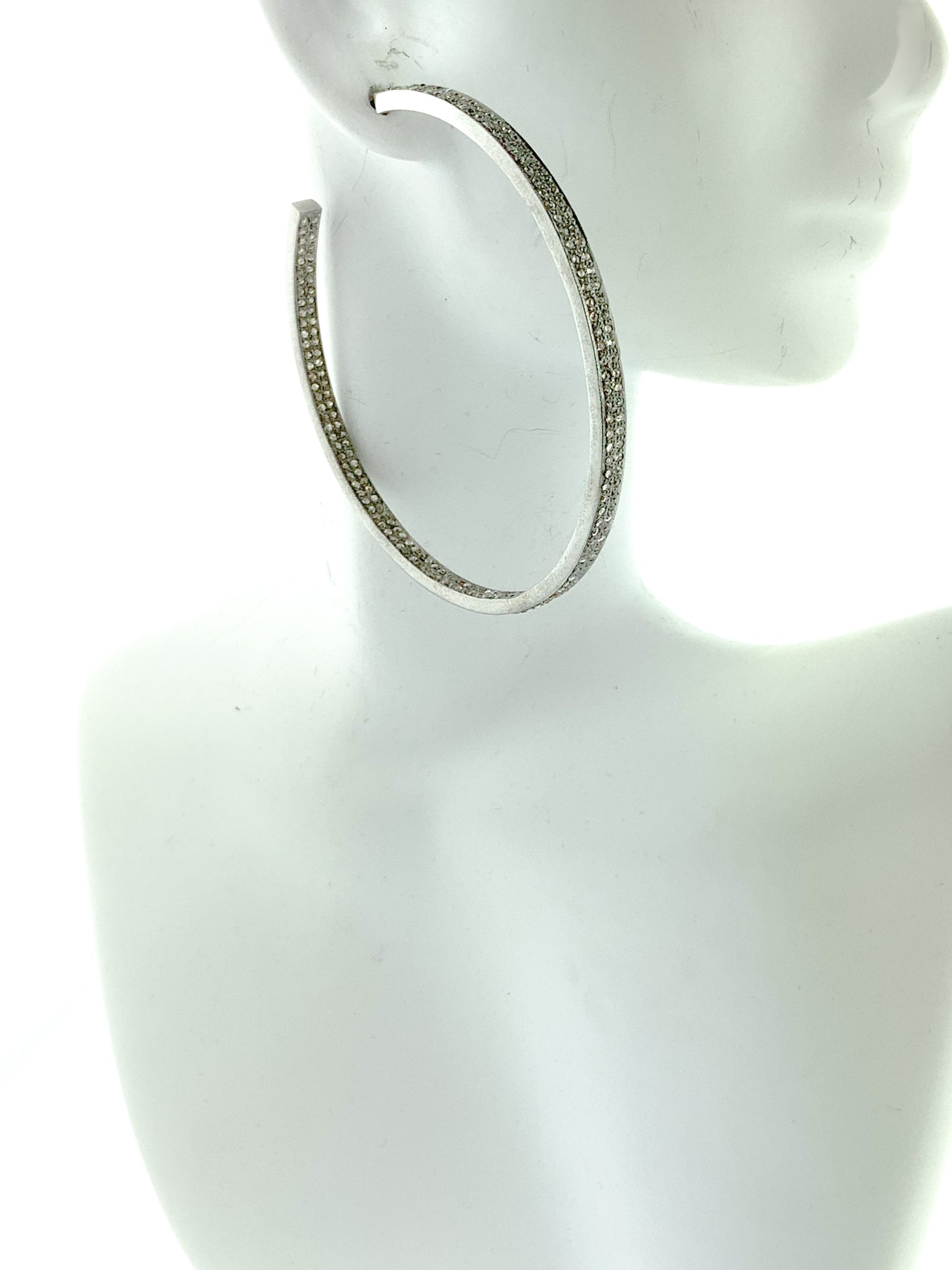 Pave Diamond Sterling Silver Double Row Hoops - Large