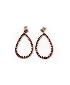 Garnet and Pave Diamond Tear Earrings set in Brass with 14kt Posts- Large